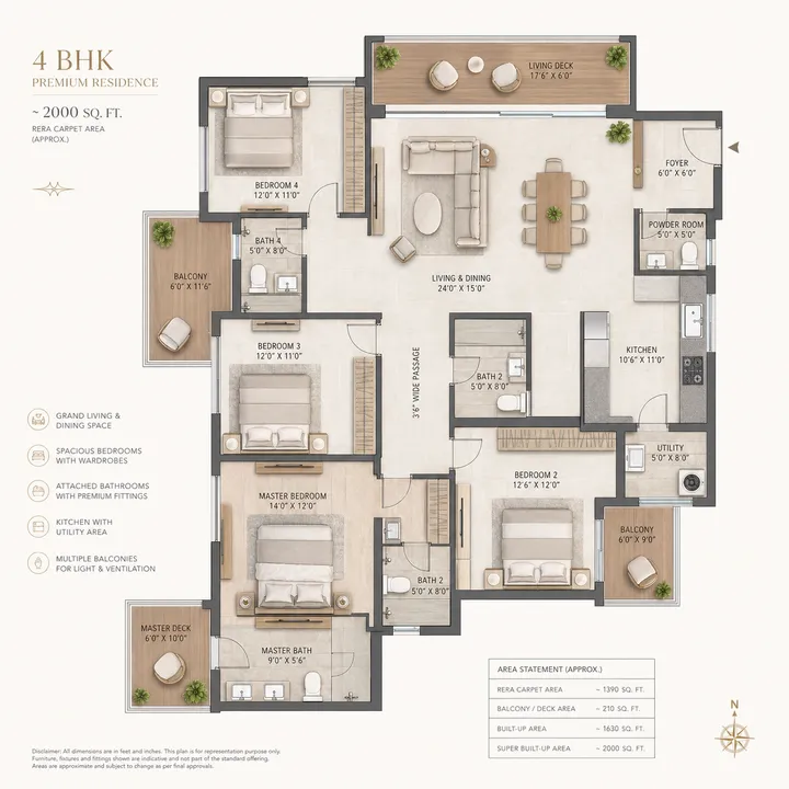 4 BHK floor plan at Residential at The Prestige Place